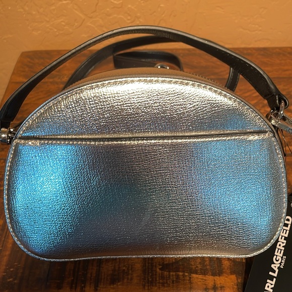 NWT Karl Lagerfeld Silver & Black Satchel/ Crossbody Bag MSRP $198 - Picture 6 of 7